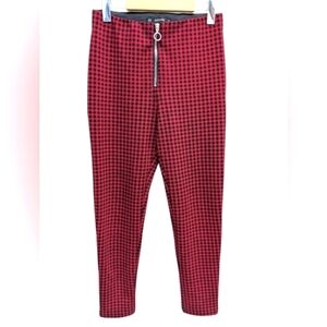 Zara womens black red gingham check slim high rise leggings trousers size M